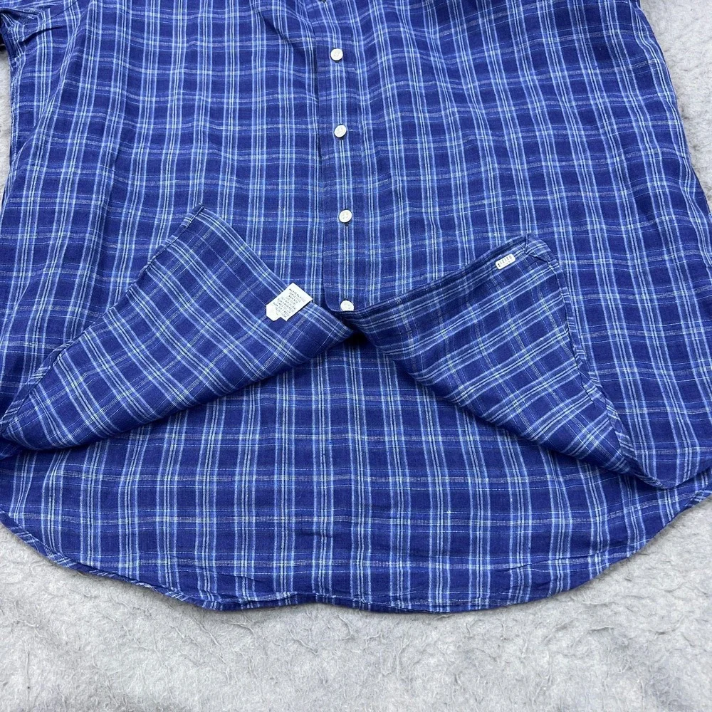 Ralph Lauren Shirt Men's XL Blue Plaid Ocean Wash Linen Long Sleeve Button Up